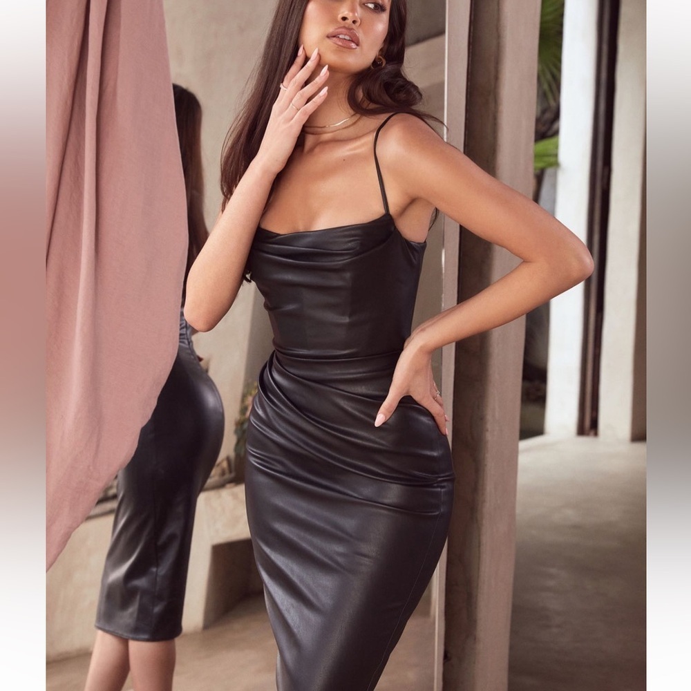 House of CB pleather black body on dress xs